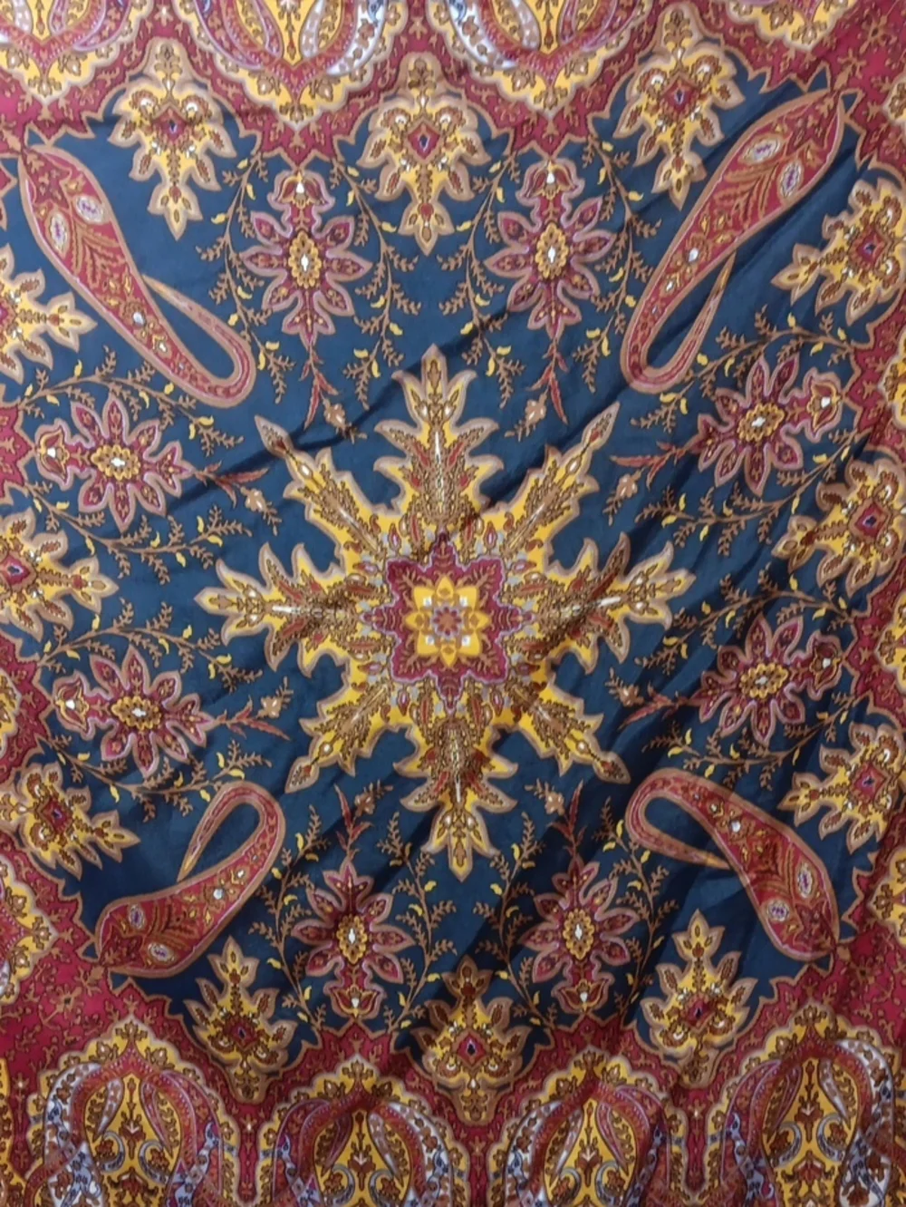 Vintage Casual Corner Womens Silk Scarf Navy Blue Paisley Korea Classic